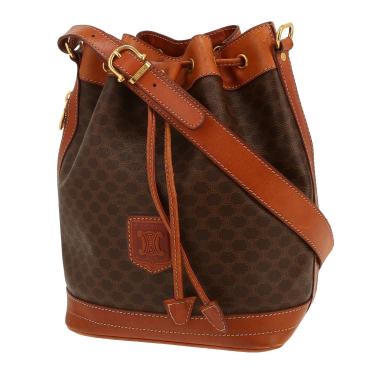 Bolso de mano Celine   en tejido "Triomphe" marrón y cuero marrón