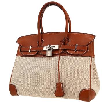 Sac à main Hermès  Birkin 30 cm en cuir Barénia gold et toile beige