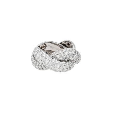 Bague semi-articulée Poiray Tresse grand modèle en or blanc et diamants