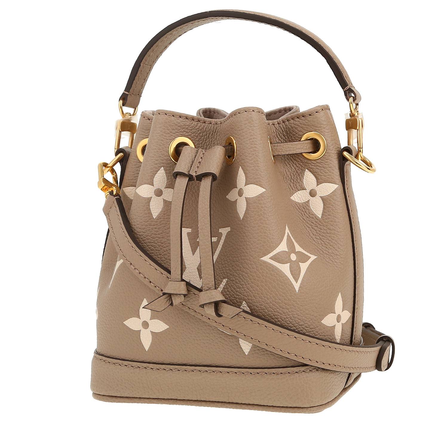 Borsa a tracolla Louis Vuitton  Noe Nano in pelle monogram marrone e beige
