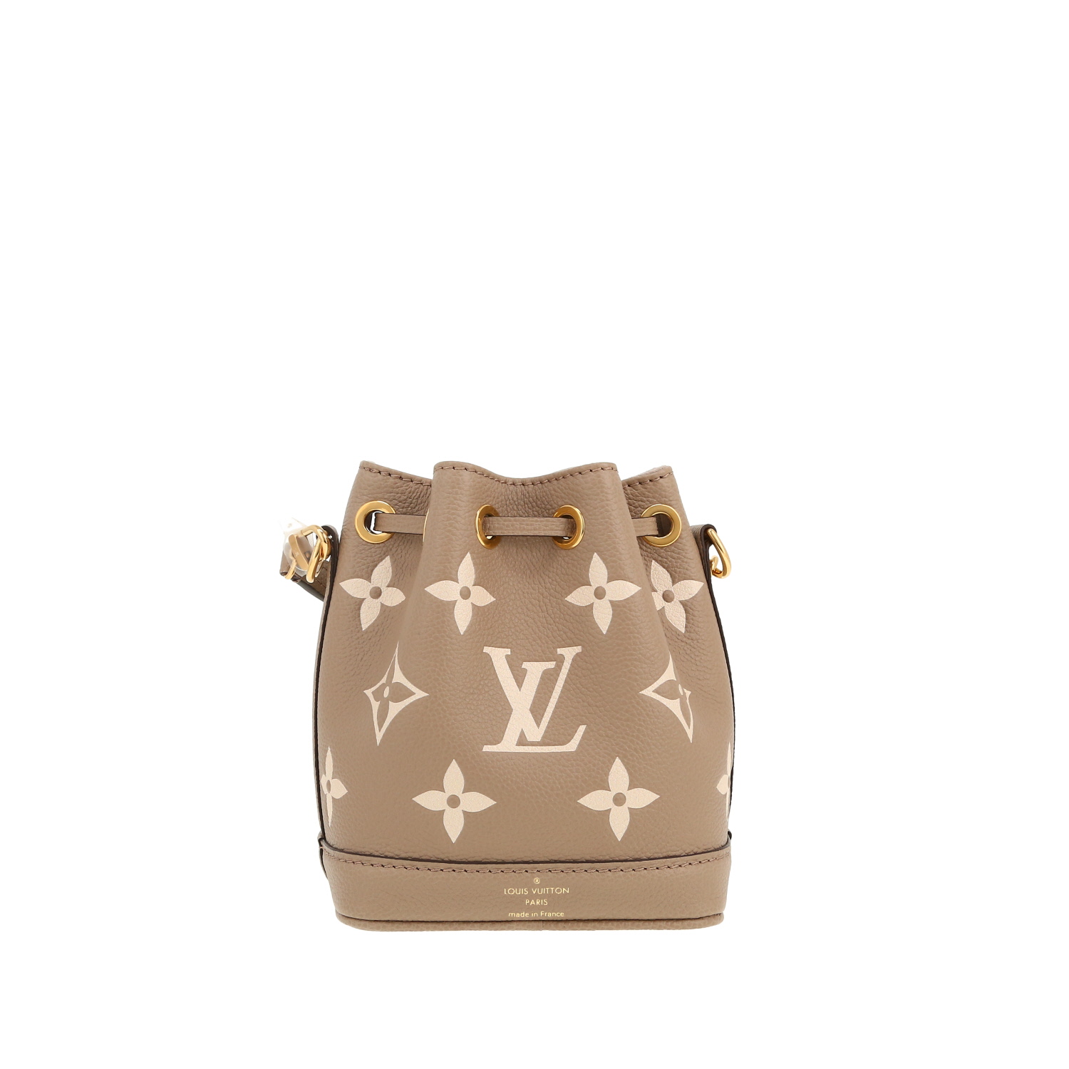Bolso bandolera Louis Vuitton  Noe Nano en cuero Monogram marrón y beige - Detail D4