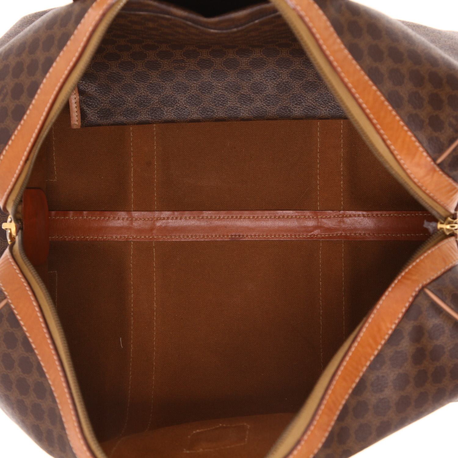 Bolsa de viaje Celine  Vintage en tejido "Triomphe" marrón y cuero marrón - Detail D3
