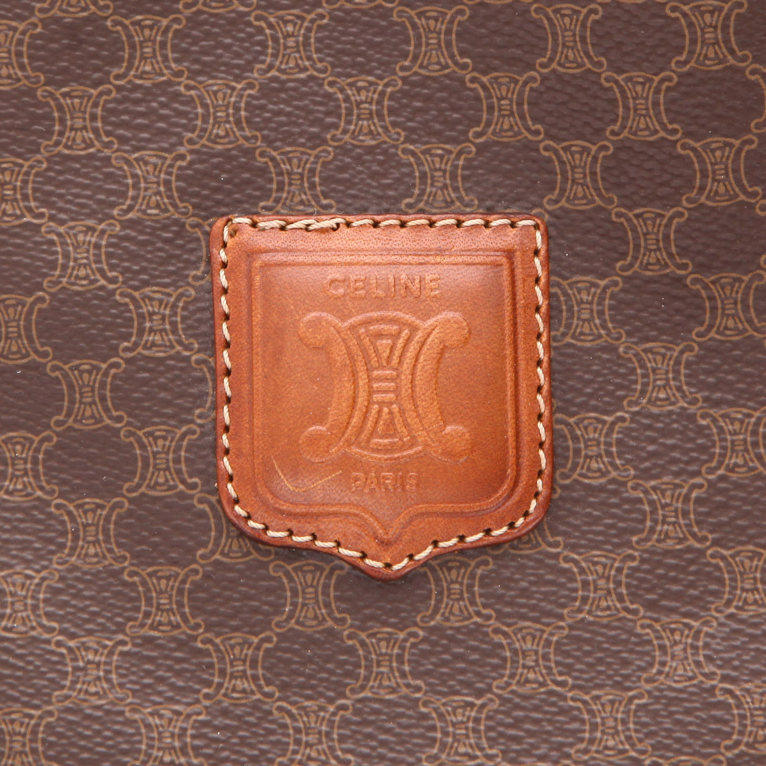 Celine  Vintage travel bag  in brown "Triomphe" canvas  and brown leather - Detail D4