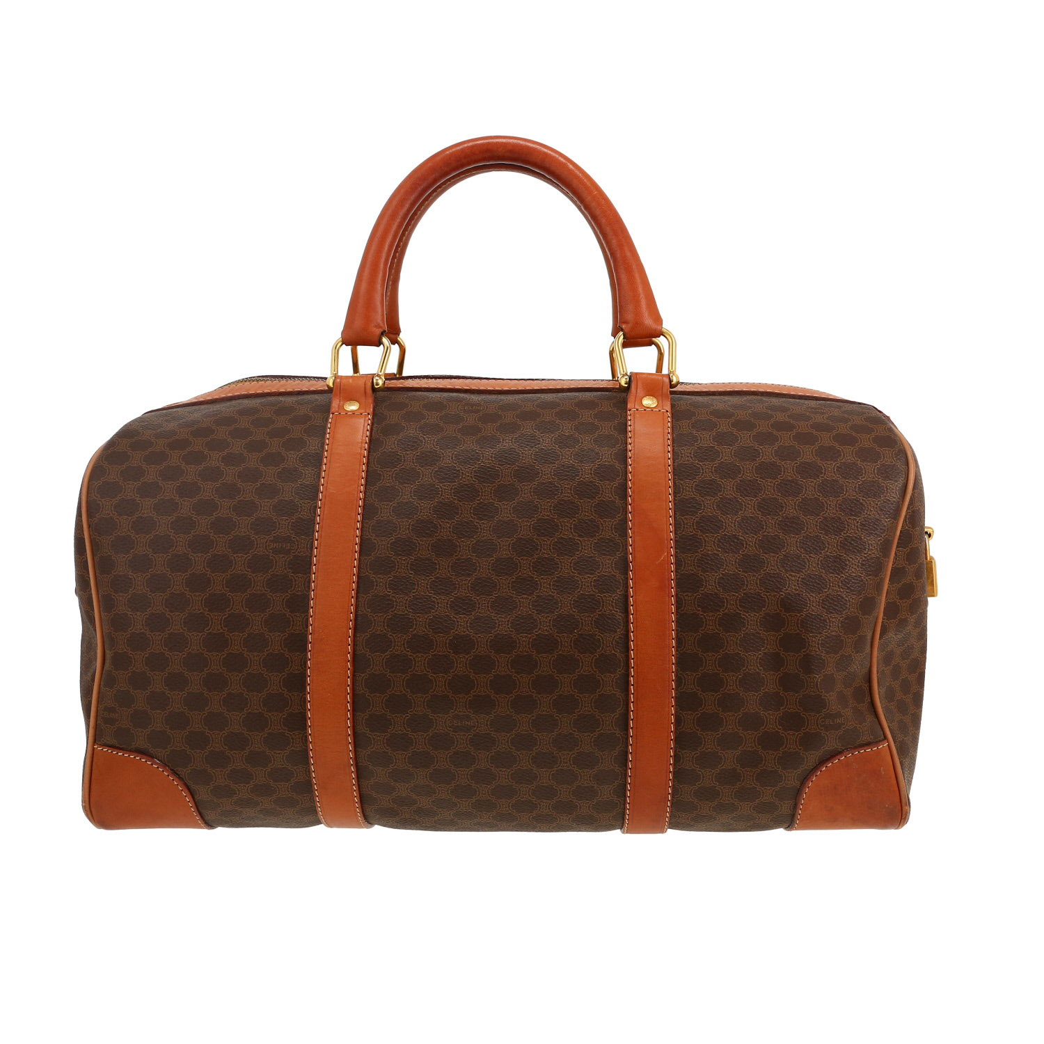 Bolsa de viaje Celine  Vintage en tejido "Triomphe" marrón y cuero marrón - Detail D5