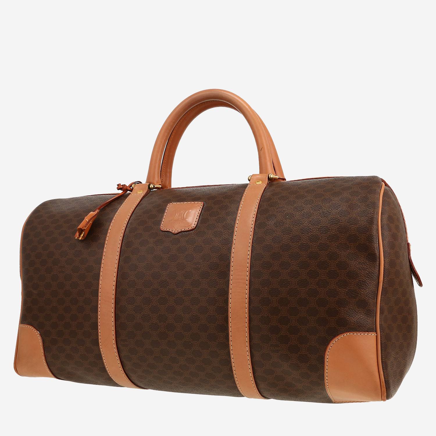 Borsa da viaggio Celine  Vintage in tela "Triomphe" marrone e pelle marrone