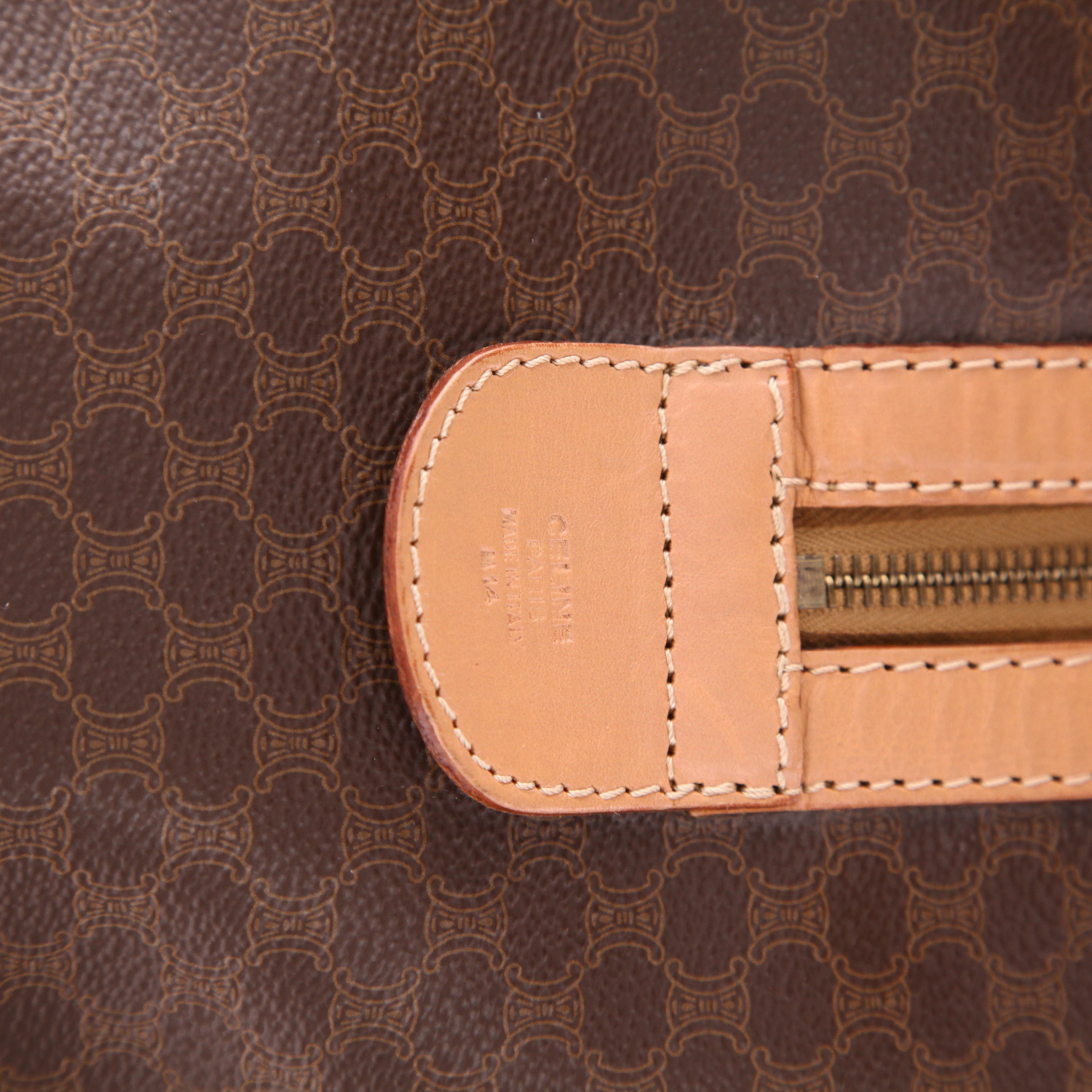 Borsa da viaggio Celine  Vintage in tela "Triomphe" marrone e pelle marrone - Detail D2