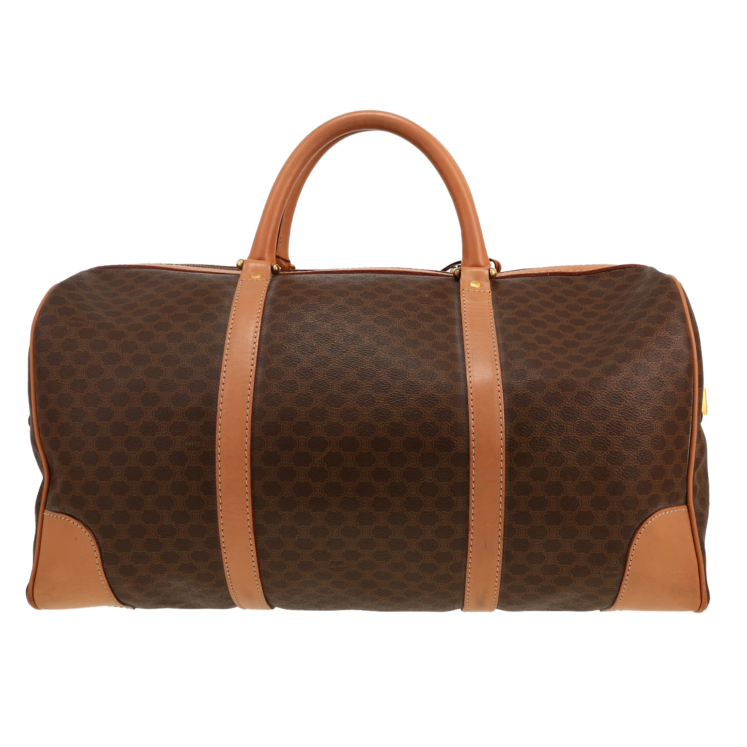 Bolsa de viaje Celine  Vintage en tejido "Triomphe" marrón y cuero marrón - Detail D4