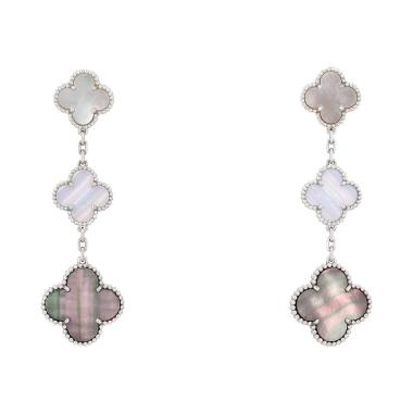 Pendientes colgantes Van Cleef & Arpels Magic Alhambra de oro blanco, nácar y calcedonia