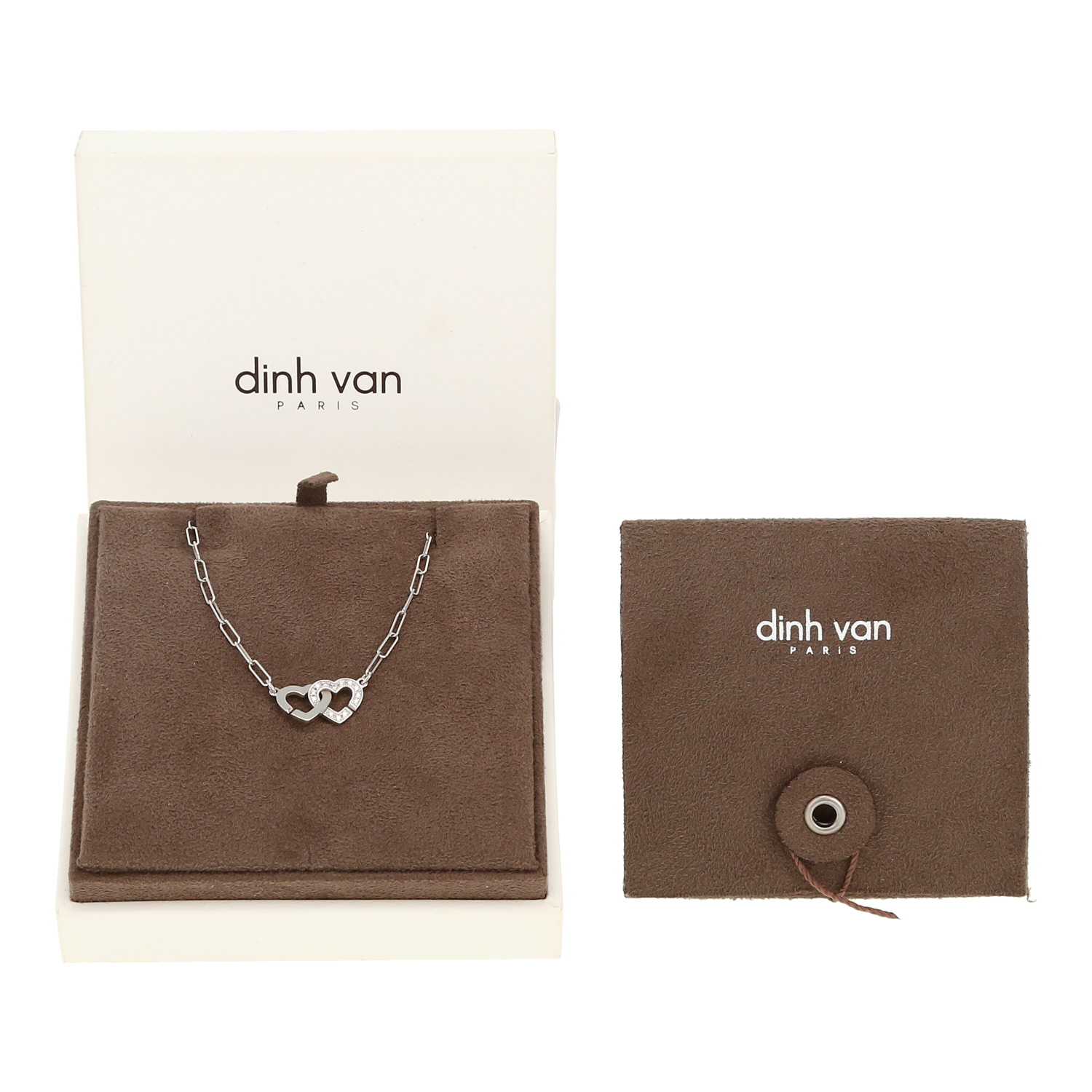 Collar Dinh Van Double coeurs R9 de oro blanco y diamantes - Detail D2