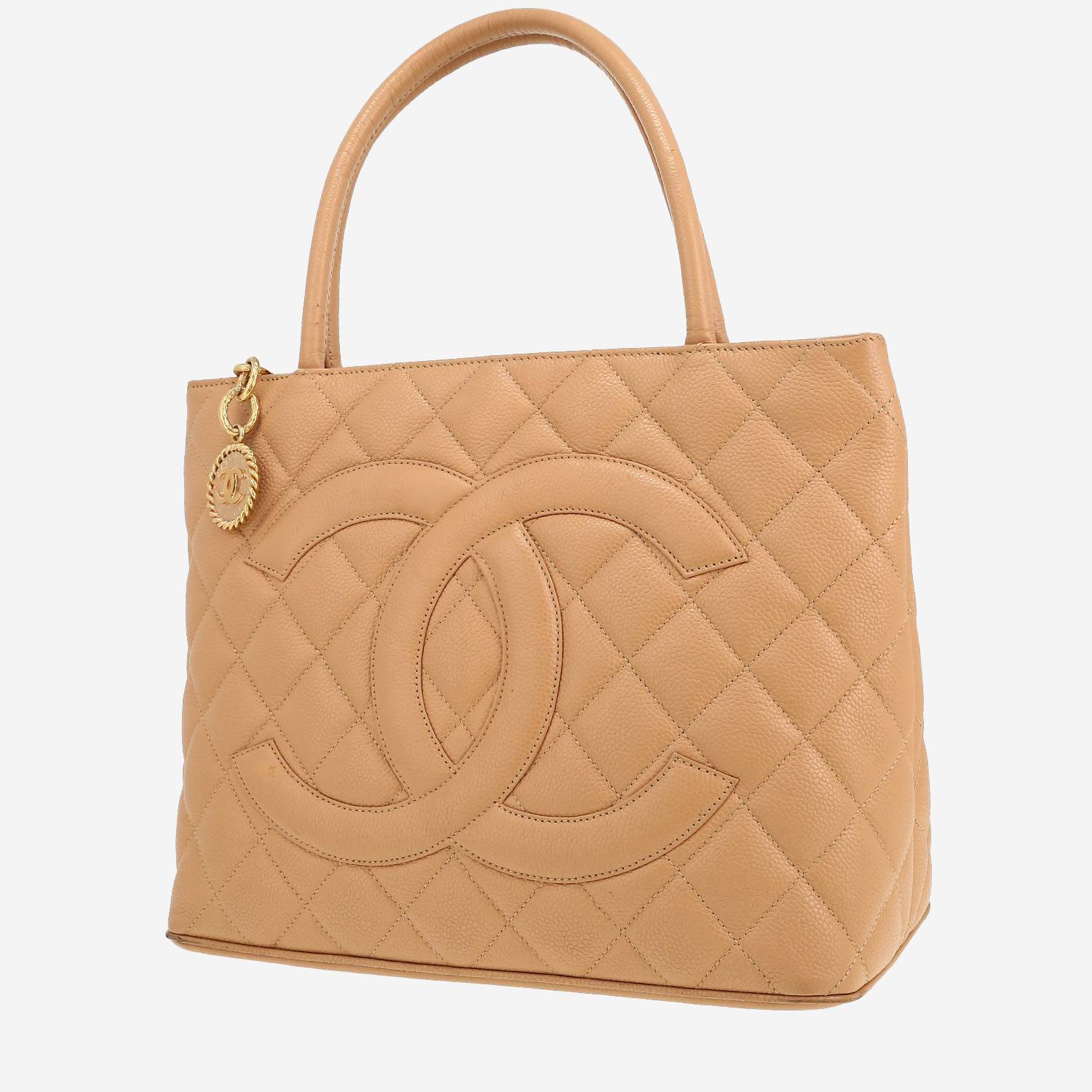 Chanel Medaillon handbag in beige quilted grained leather - 00pp
