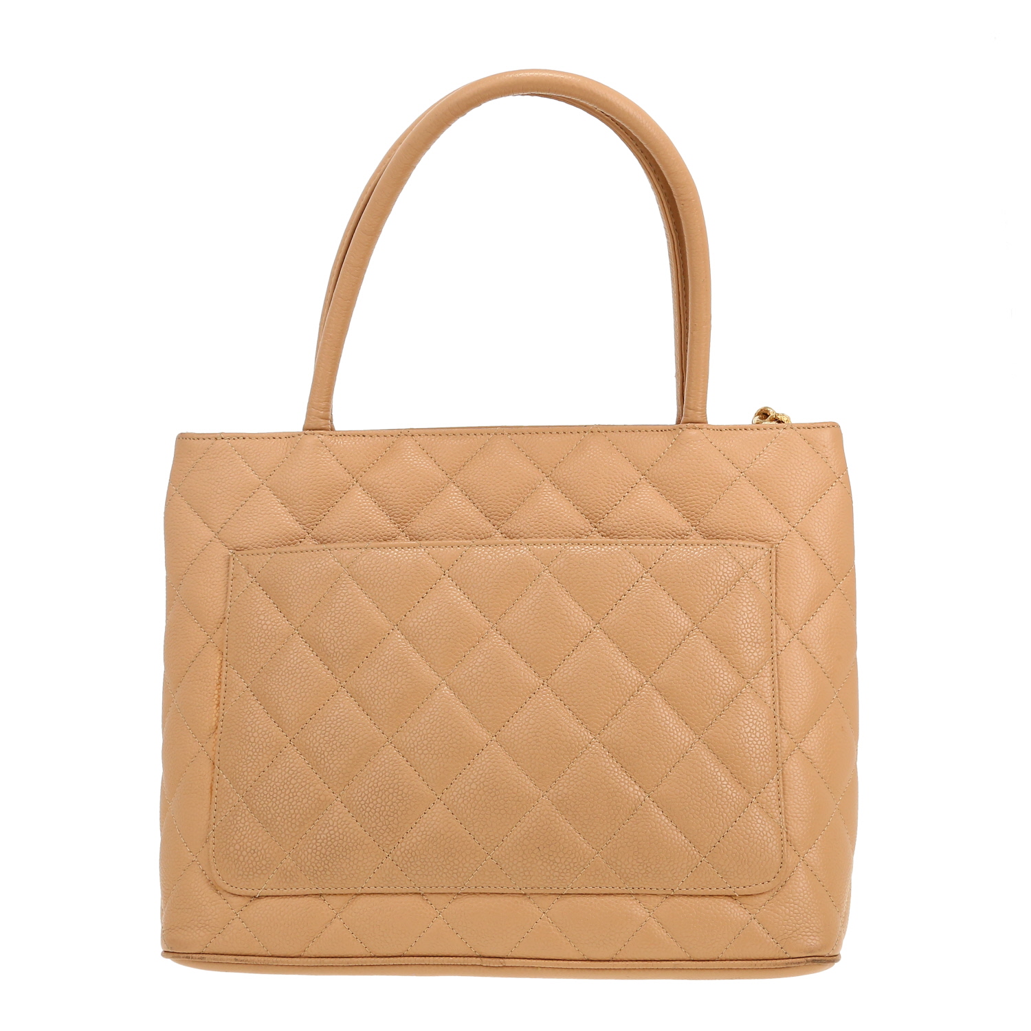 Chanel Medaillon handbag in beige quilted grained leather - Detail D4