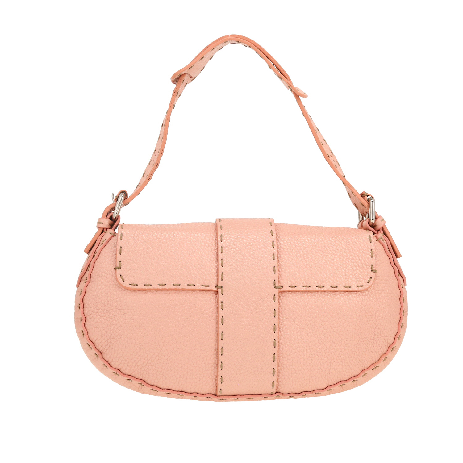 Sac à main Fendi Selleria en cuir grainé rose - Detail D4