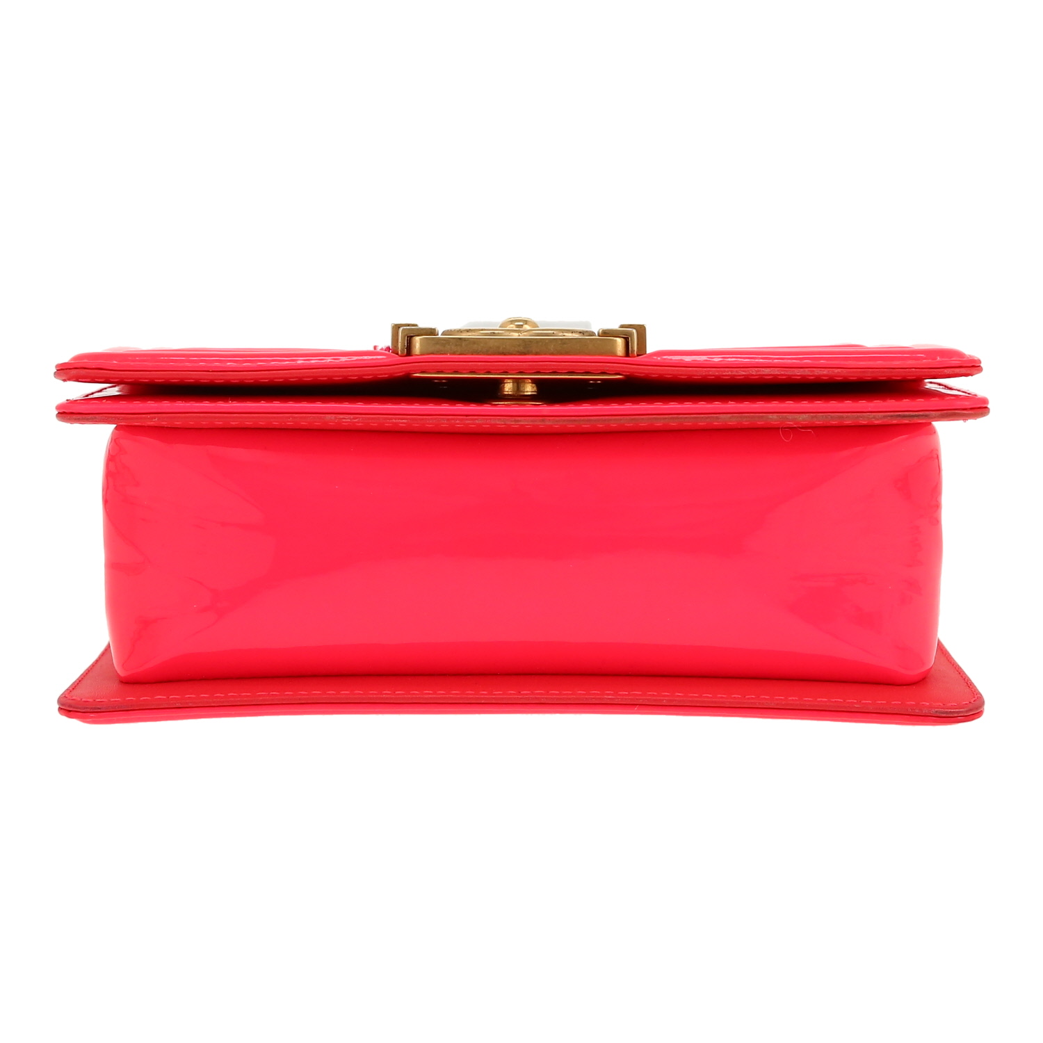 Sac bandoulière Chanel  Boy petit modèle  en cuir verni rose - Detail D1