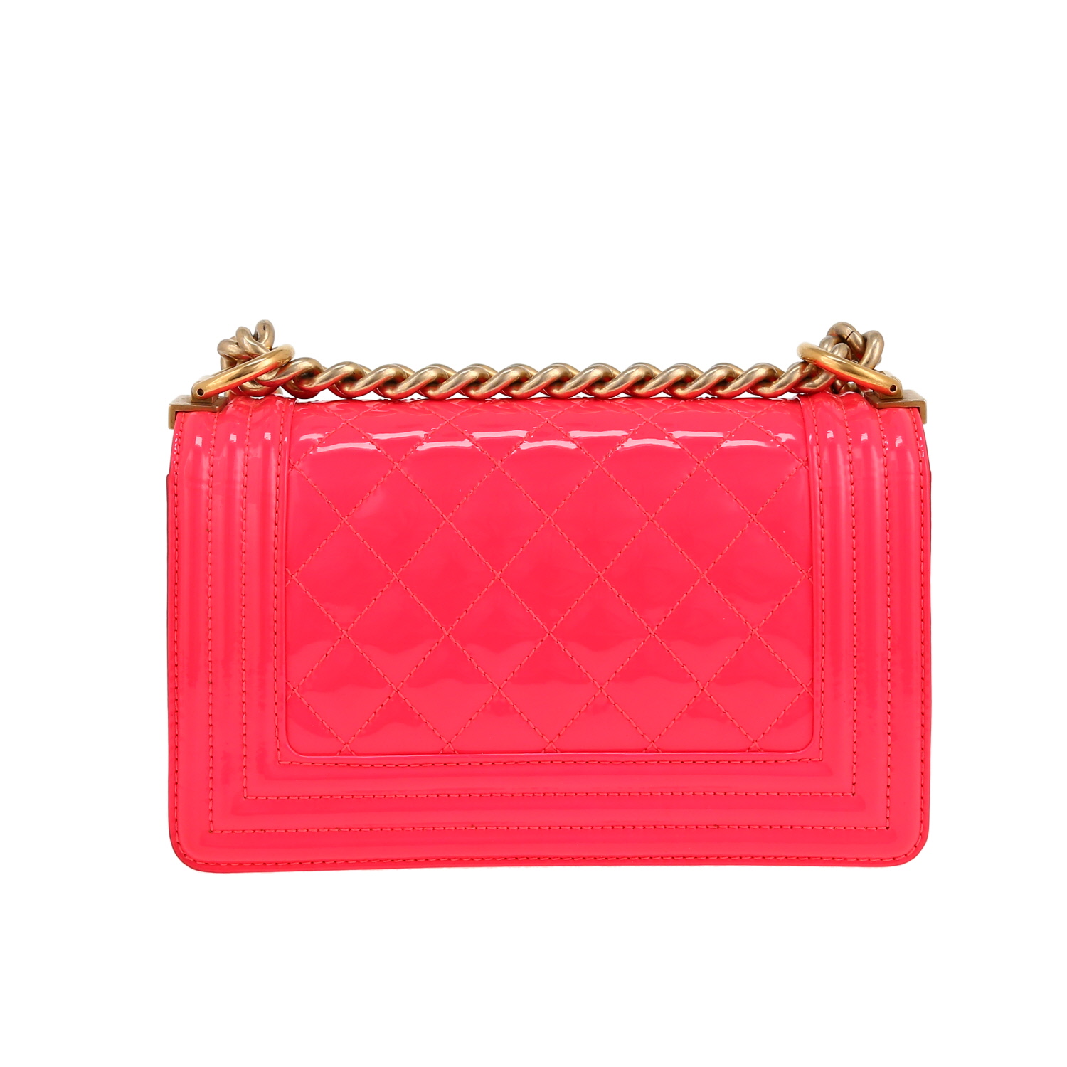 Sac bandoulière Chanel  Boy petit modèle  en cuir verni rose - Detail D4