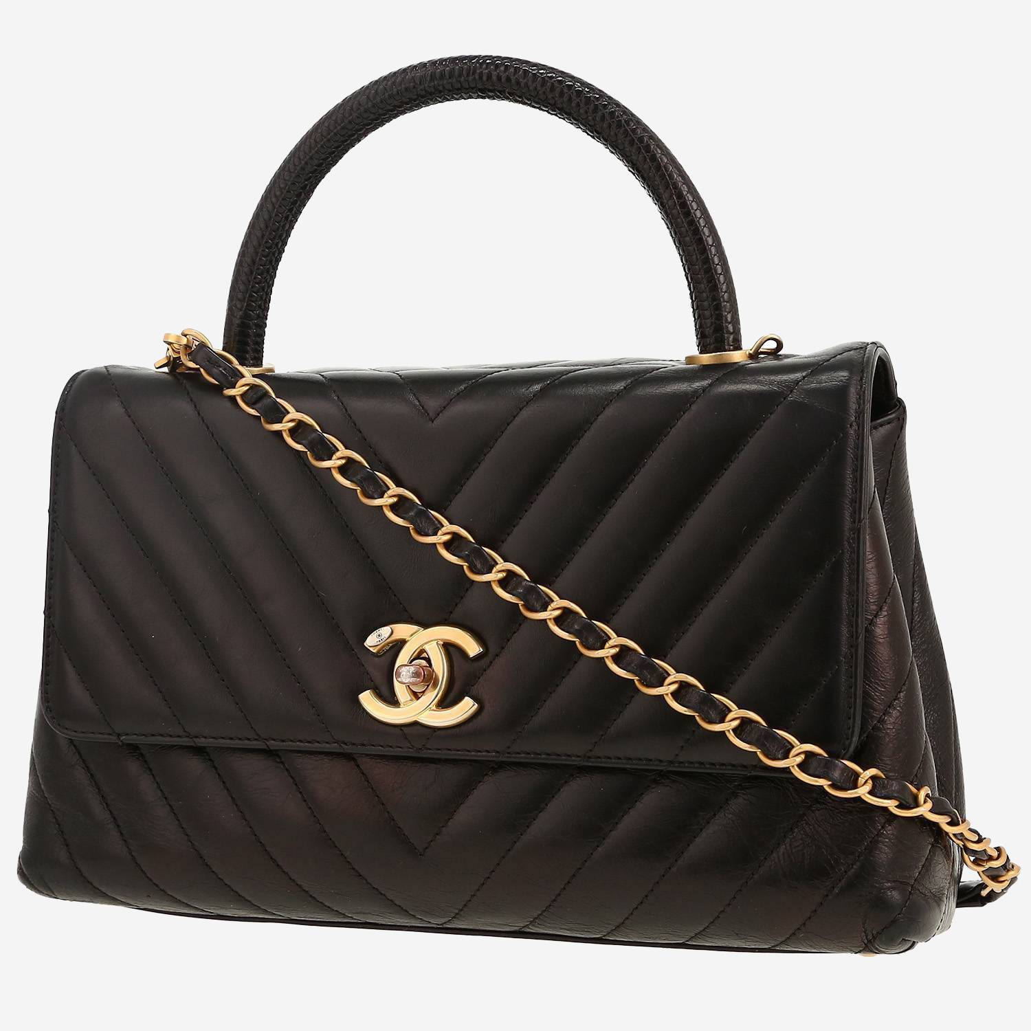 Chanel  Coco Handle shoulder bag  in black chevron quilted leather