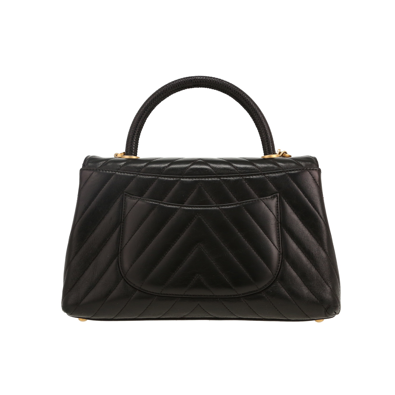 Sac bandoulière Chanel  Coco Handle en cuir matelassé chevrons noir - Detail D4