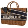 Dior   shopping bag  in beige wicker  and navy blue canvas - 00pp thumbnail