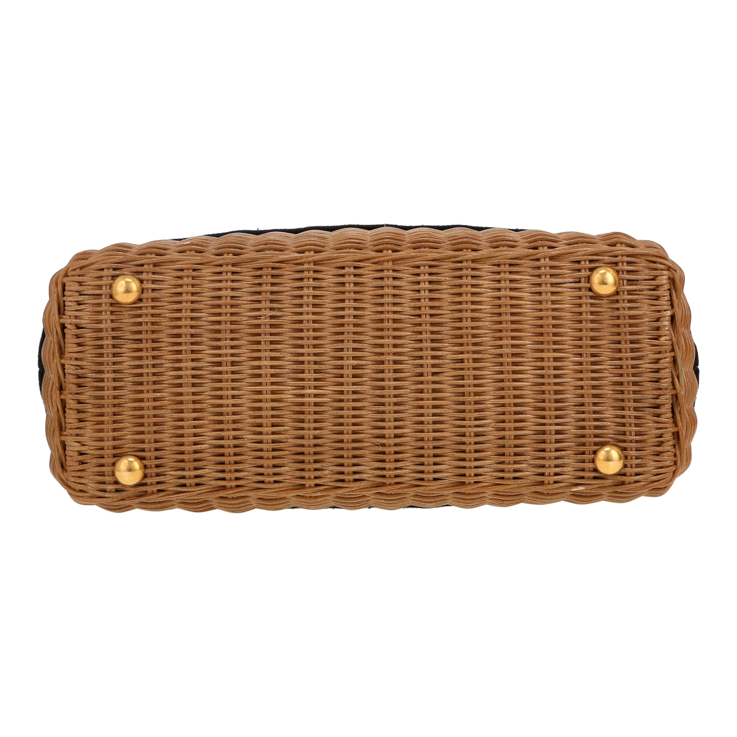 Dior shopping bag in beige wicker and navy blue canvas - Detail D1