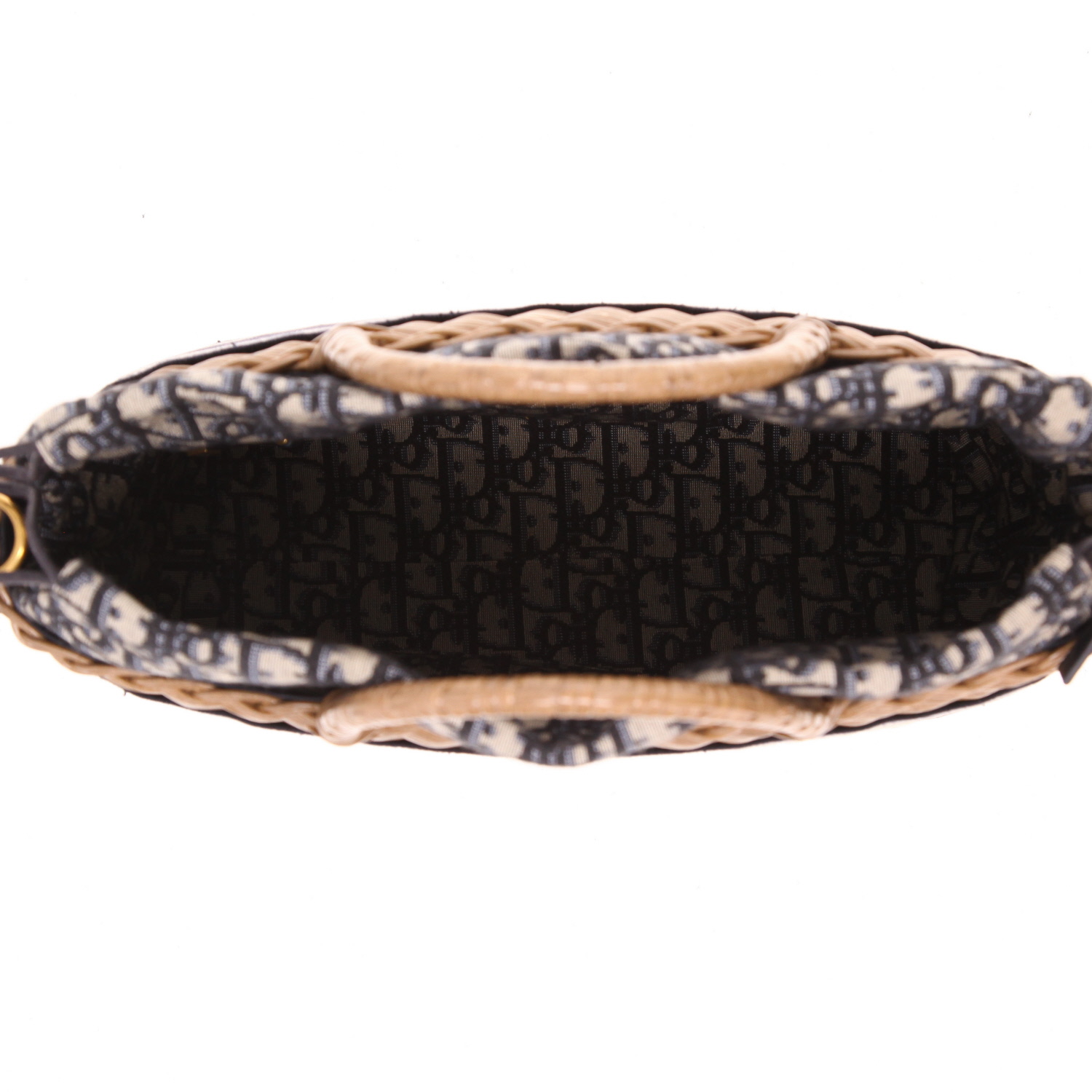 Sac cabas Dior   en osier beige et toile bleu-marine - Detail D3