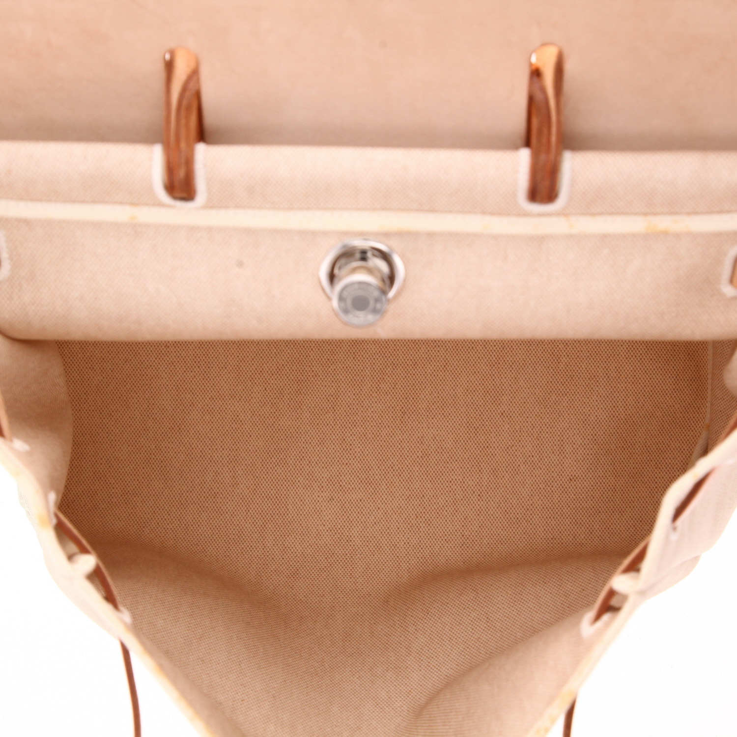 Borsa da spalla o a mano Hermès  Herbag in tela beige e pelle naturale - Detail D3