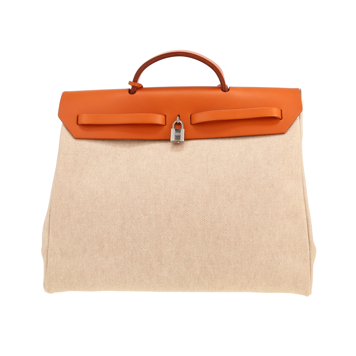 Borsa da spalla o a mano Hermès  Herbag in tela beige e pelle naturale - Detail D4