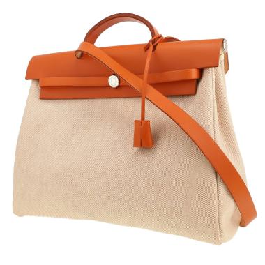 Bolso para llevar al hombro o en la mano Hermès  Herbag en lona beige y cuero natural