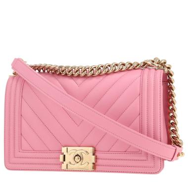 Sac bandoulière Chanel  Boy en cuir matelassé chevrons rose