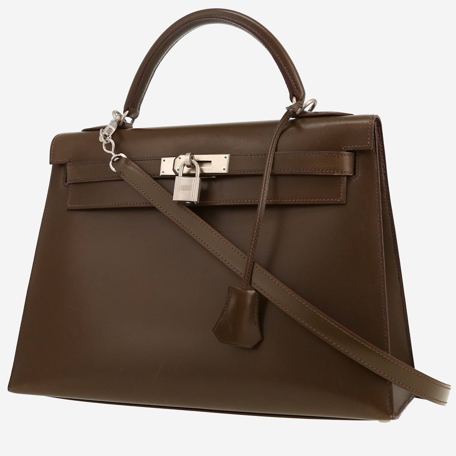 Sac à main Hermès  Kelly 32 cm en cuir box vert-kaki