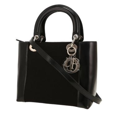 Borsa Dior  Lady Dior in tela nera e pelle verniciata nera