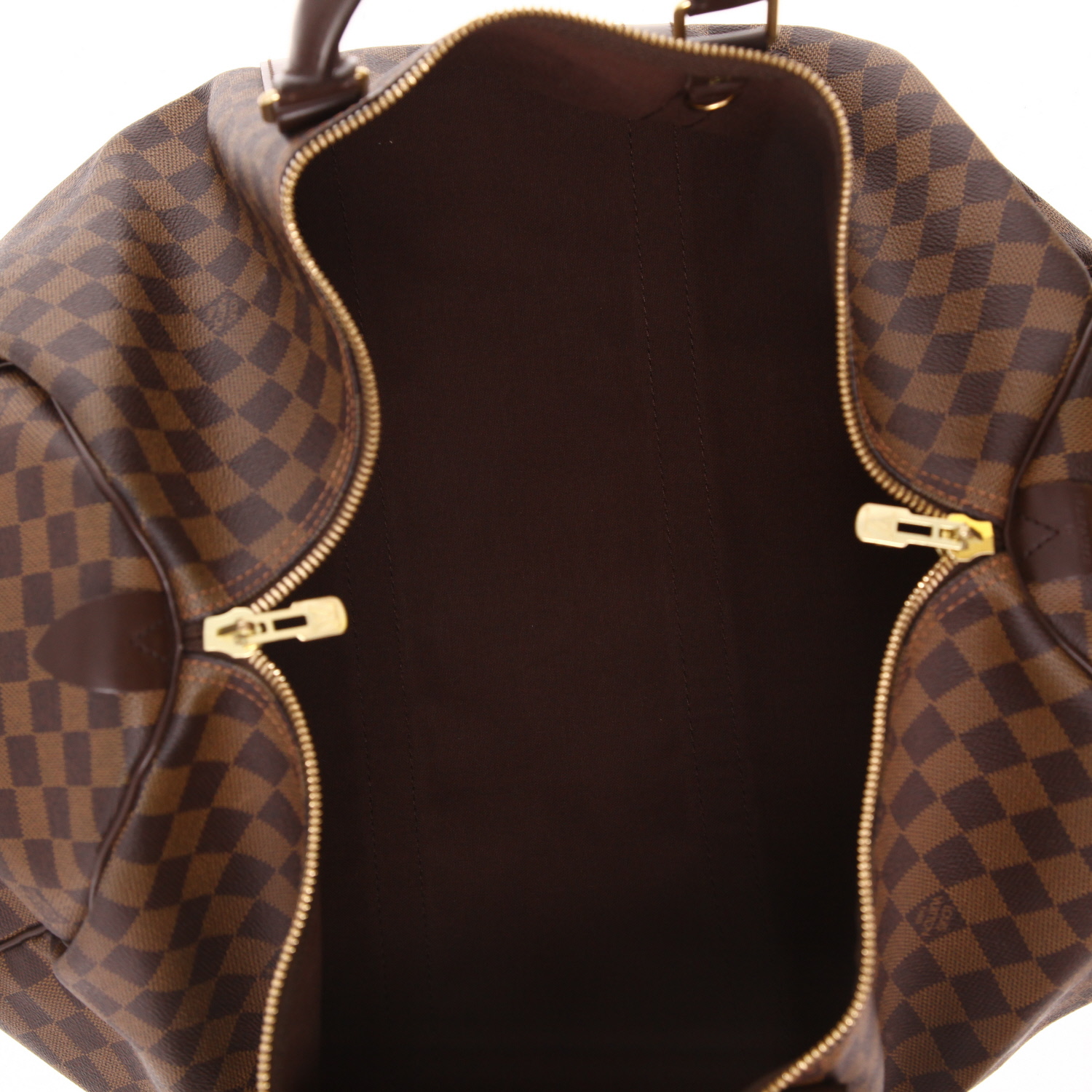 Sac de voyage Louis Vuitton  Keepall 50 en toile damier ébène et cuir marron - Detail D3