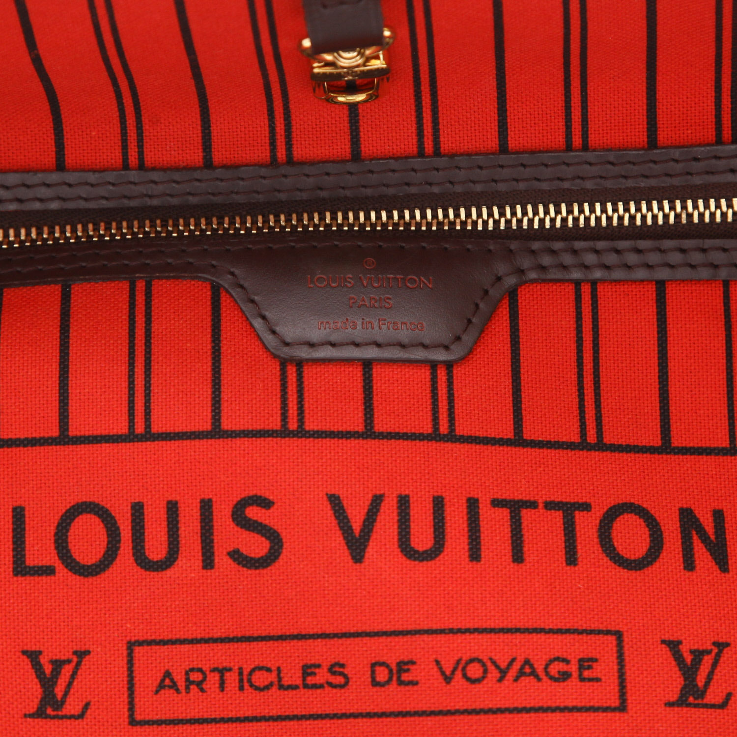 Louis Vuitton  Neverfull large model  shopping bag  in ebene damier canvas  and brown leather - Detail D2