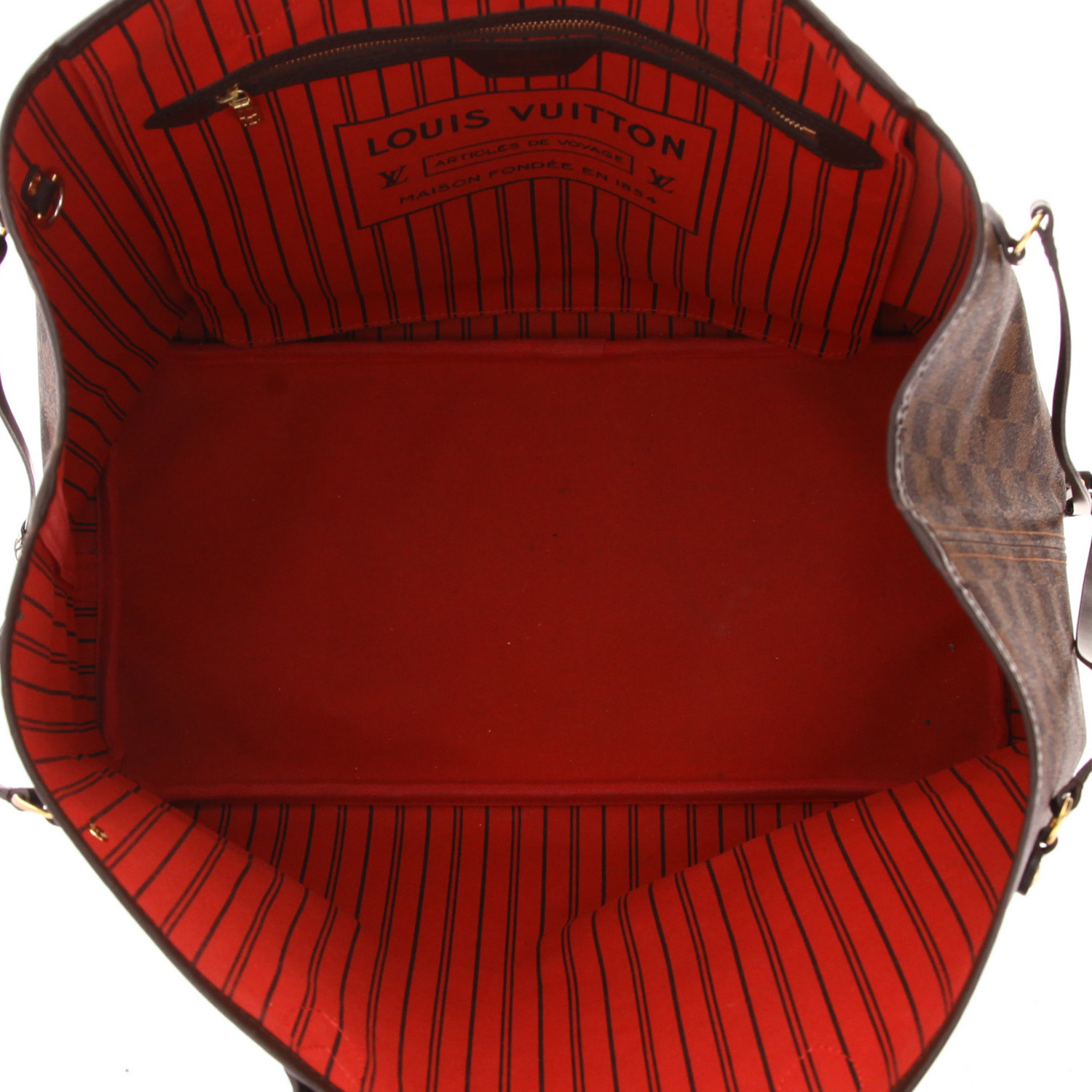 Louis Vuitton  Neverfull large model  shopping bag  in ebene damier canvas  and brown leather - Detail D3