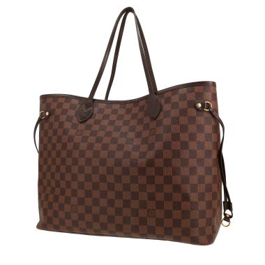 Bolso Cabás Louis Vuitton  Neverfull modelo grande  en lona a cuadros ébano y cuero marrón
