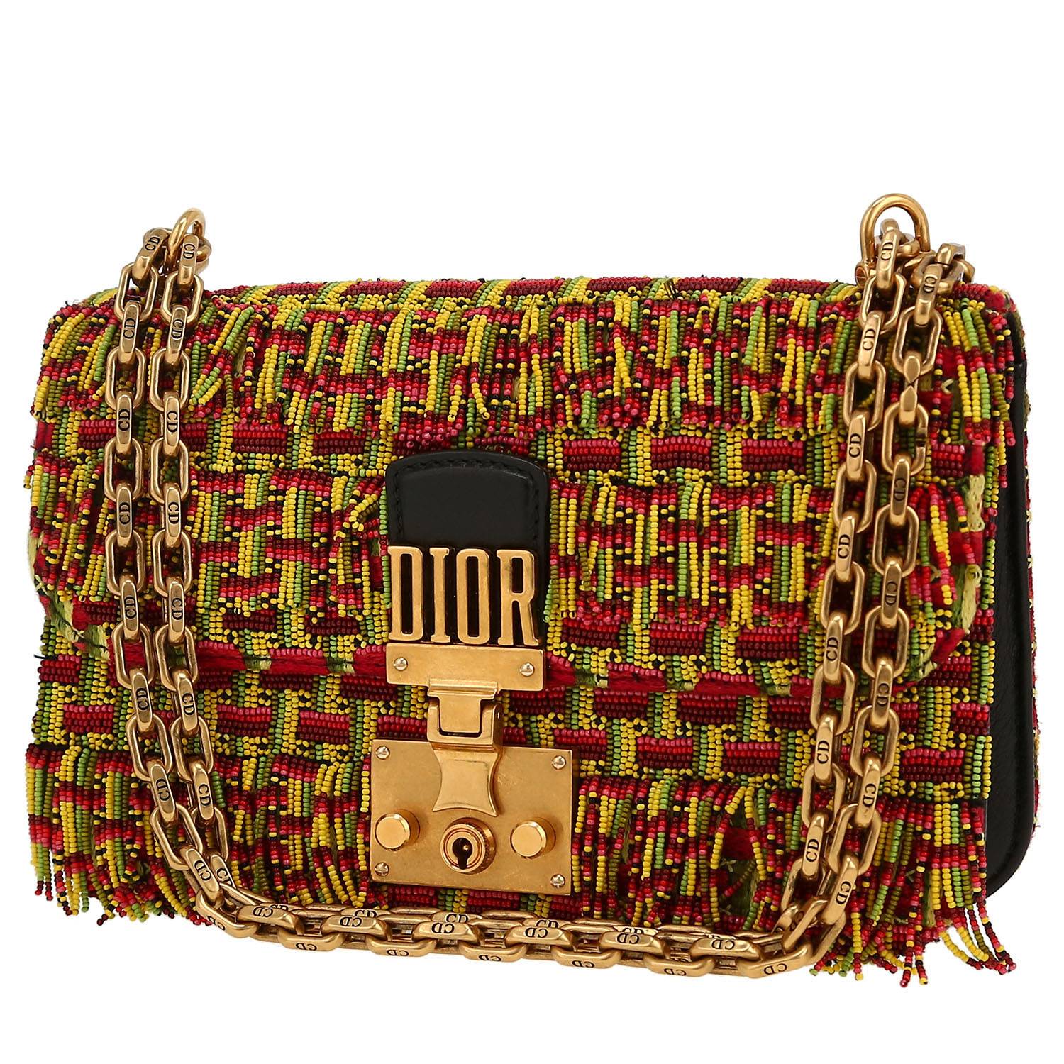 Sac bandoulière Dior  Dioraddict en cuir noir brodé de perles multicolores - 00pp