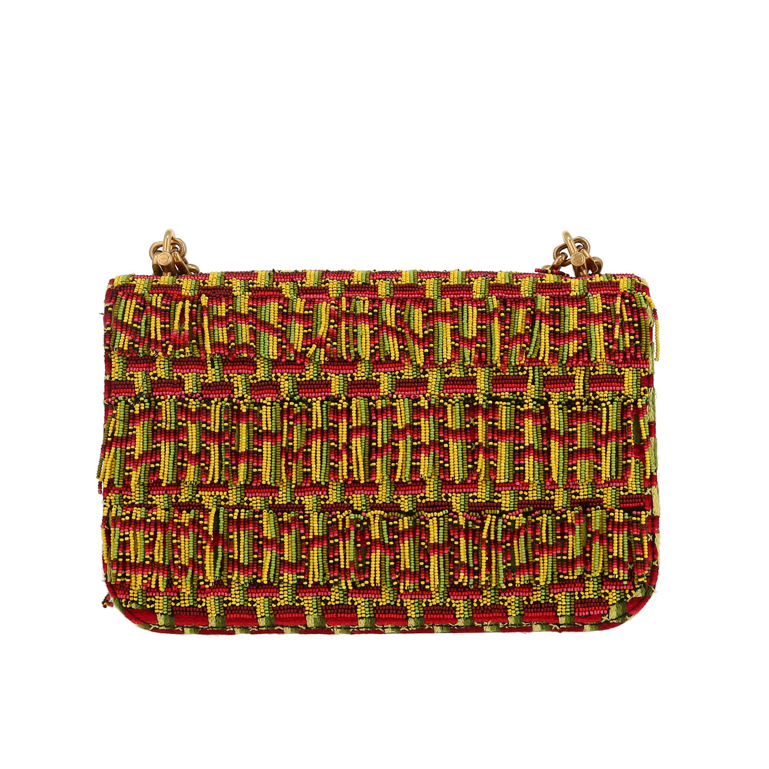 Sac bandoulière Dior  Dioraddict en cuir noir brodé de perles multicolores - Detail D4