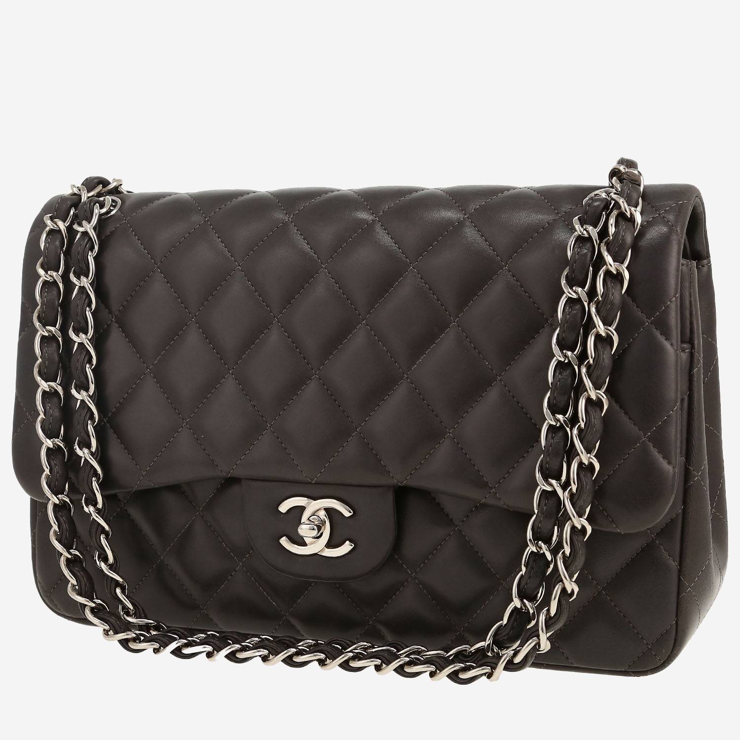 Chanel  Timeless Jumbo shoulder bag  in grey quilted leather