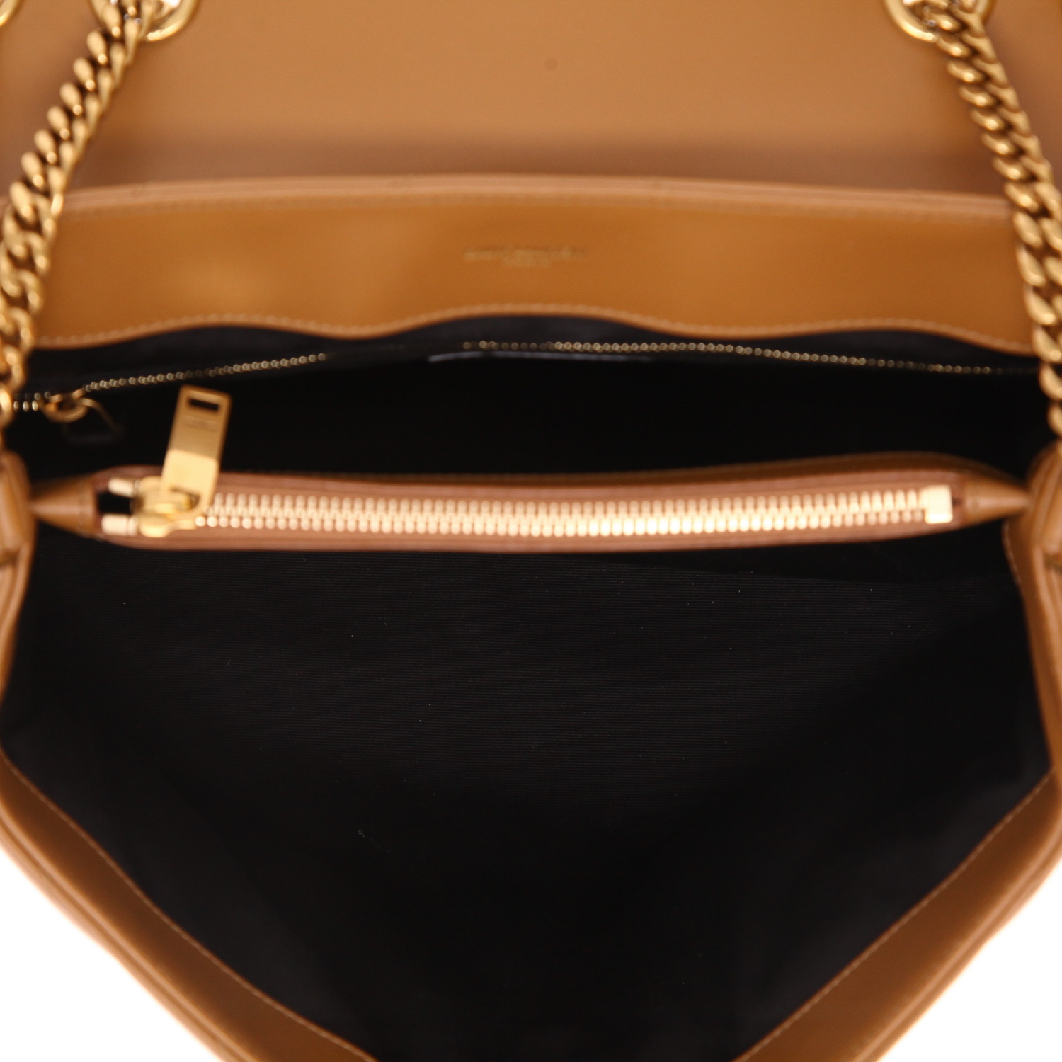 Sac bandoulière Saint Laurent  Loulou en cuir matelassé chevrons marron - Detail D3