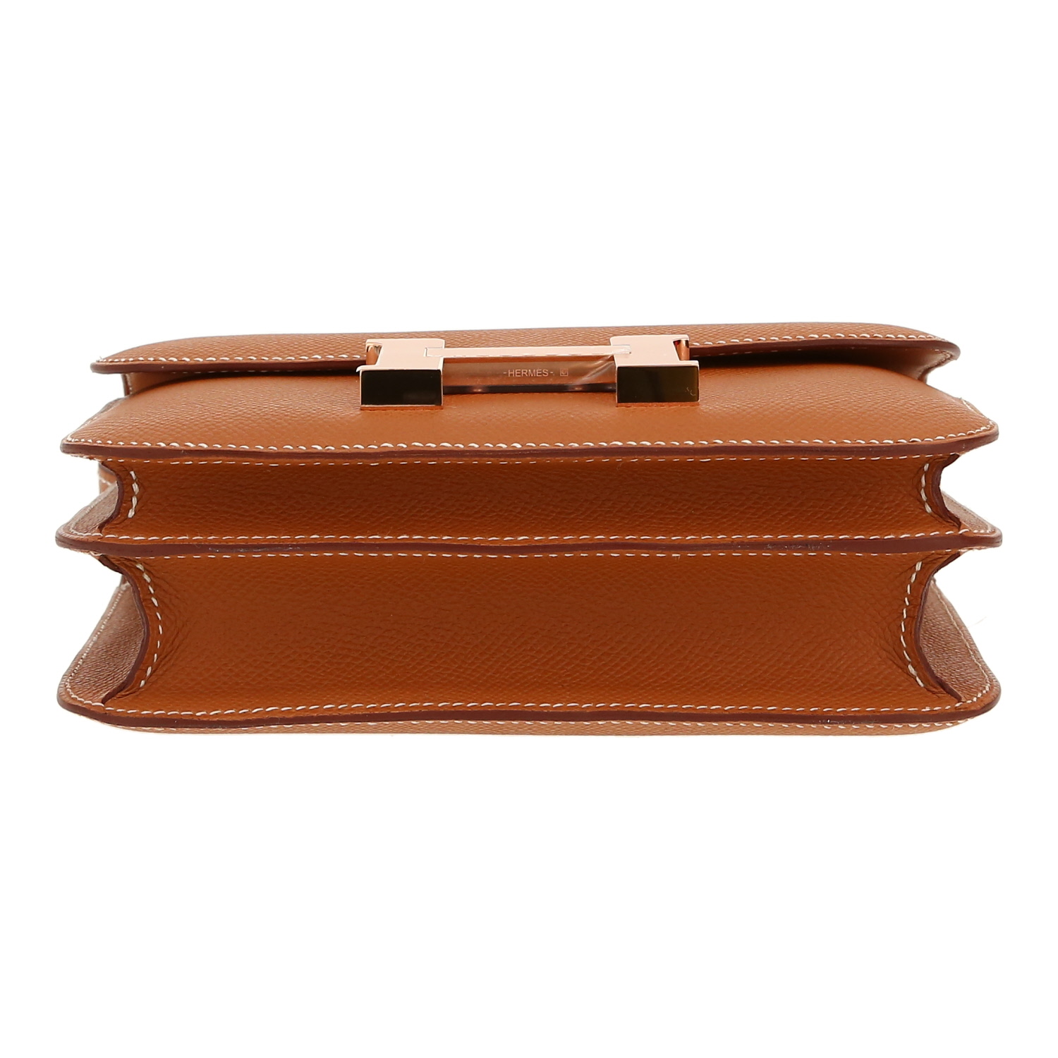 Bolso de mano Hermès  Constance mini  en cuero epsom color oro - Detail D1