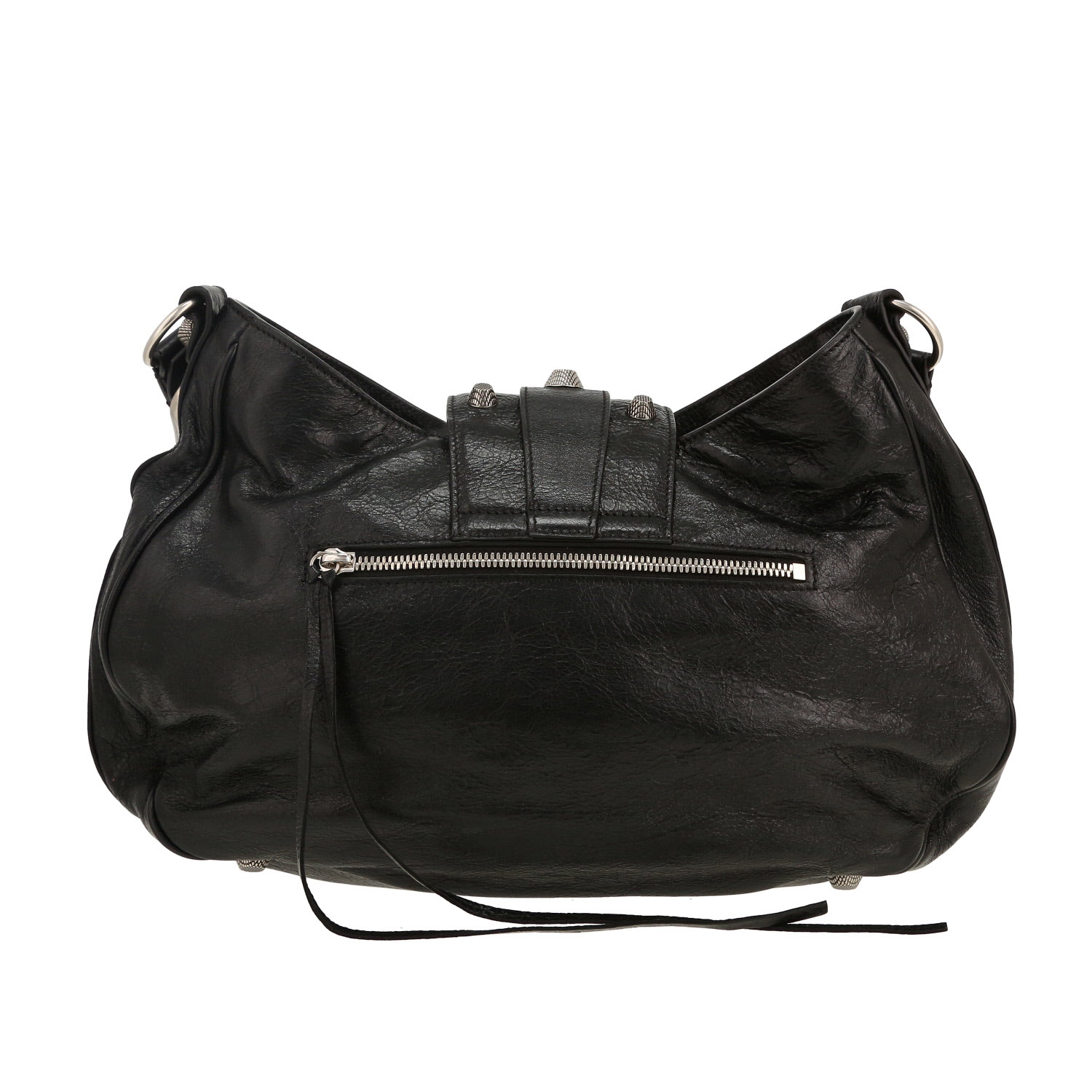 Balenciaga Cagole large model shoulder bag in black burnished leather - Detail D4