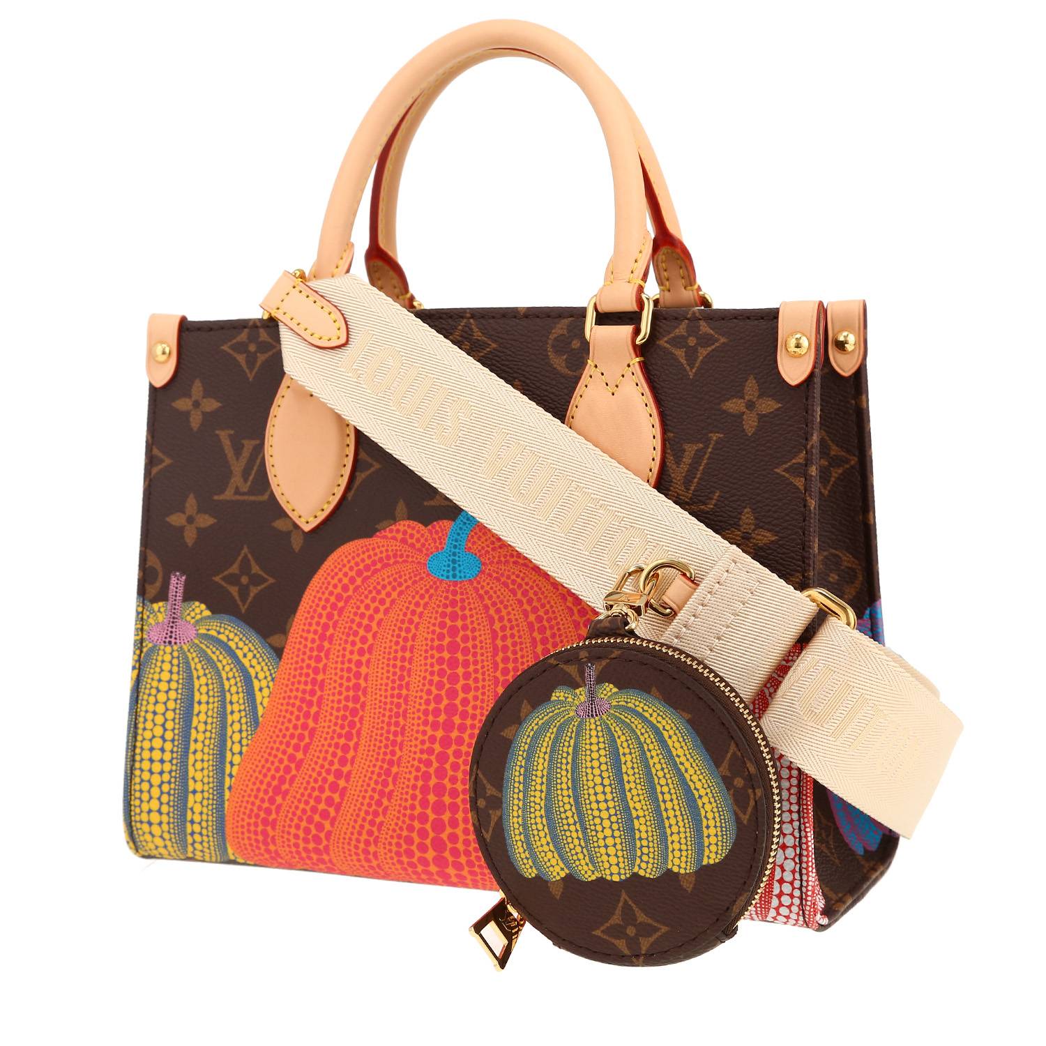 Bolso de mano Louis Vuitton X Yayoi Kusama Onthego en lona Monogram marrón