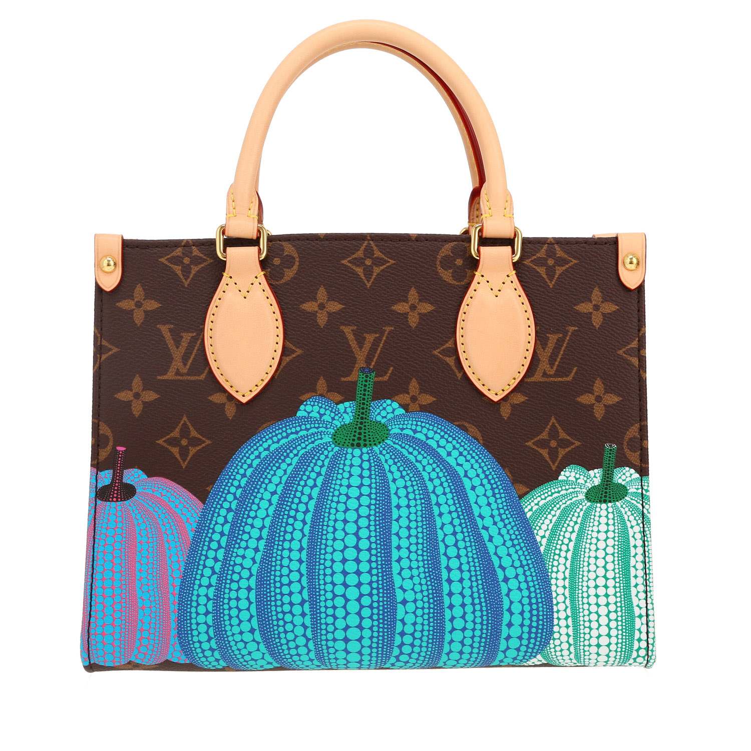 Bolso de mano Louis Vuitton X Yayoi Kusama Onthego en lona Monogram marrón - Detail D4