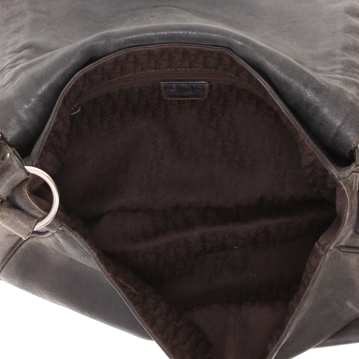 Sac à main Dior  Gaucho en cuir gris et jonc marron - Detail D3