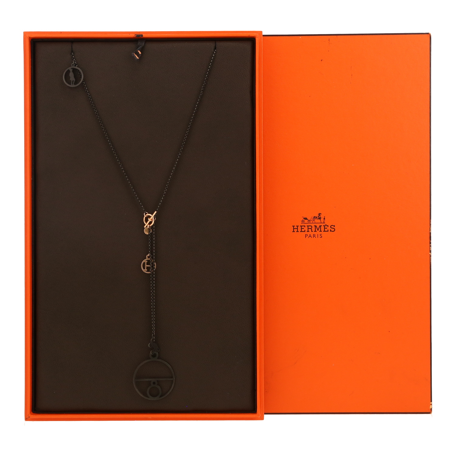 Collar Hermès Crazy Calèche de plata negro y oro rosa - Detail D2