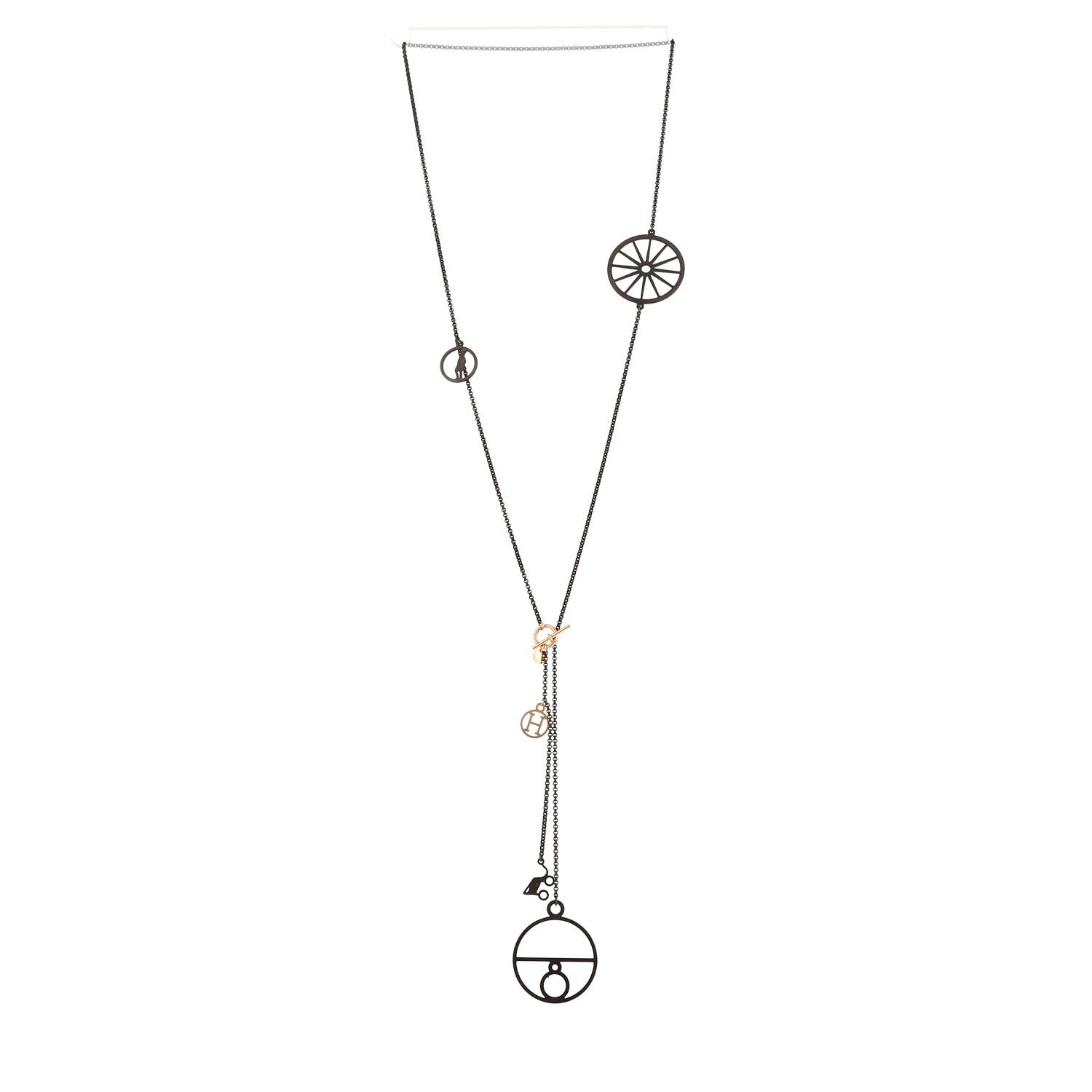 Collana lunga Hermès Crazy Calèche in argento nero e oro rosa - Detail D3