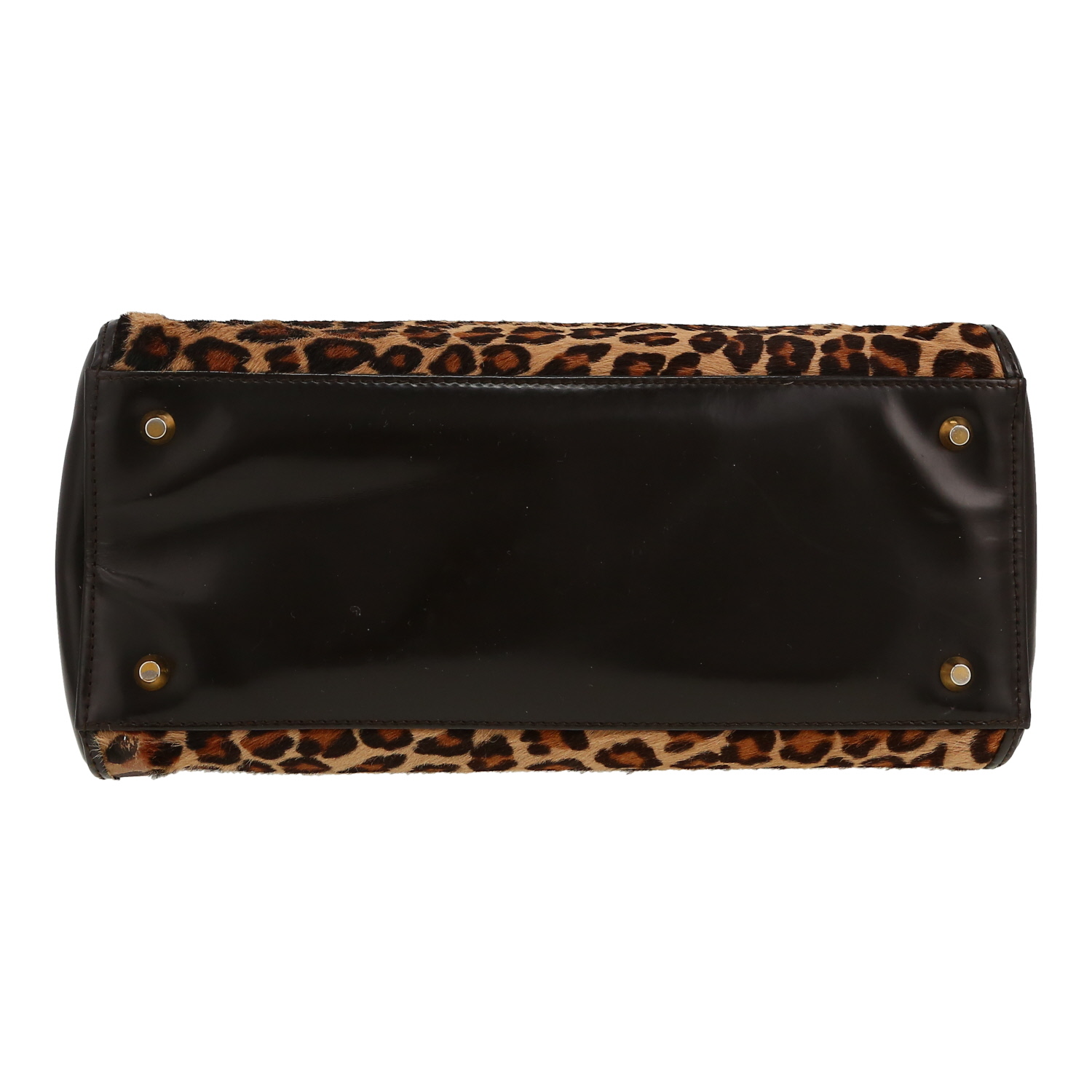 Bolso de mano Dior  Lady Dior en piel de potro marrón y cuero esmaltado marrón - Detail D1