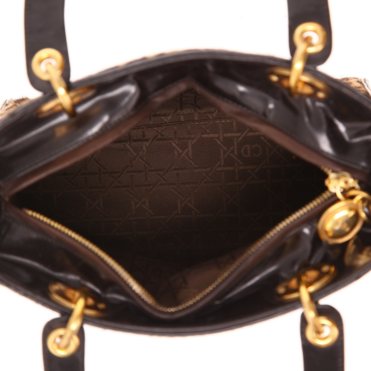 Dior  Lady Dior handbag  in brown foal  and brown - Detail D3