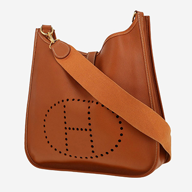 Sac bandoulière Hermès  Evelyne en cuir Courchevel gold