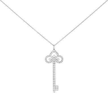 Collier Tiffany & Co Clé Fleur de Lys grand modèle en platine et diamants