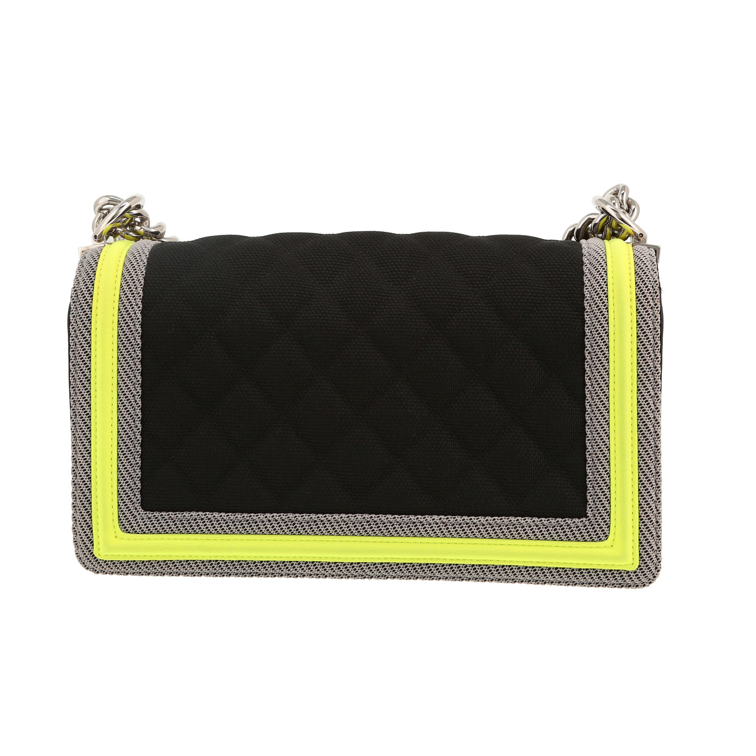 Bolso bandolera Chanel  Boy modelo mediano  en lona gris amarilla y negra - Detail D4