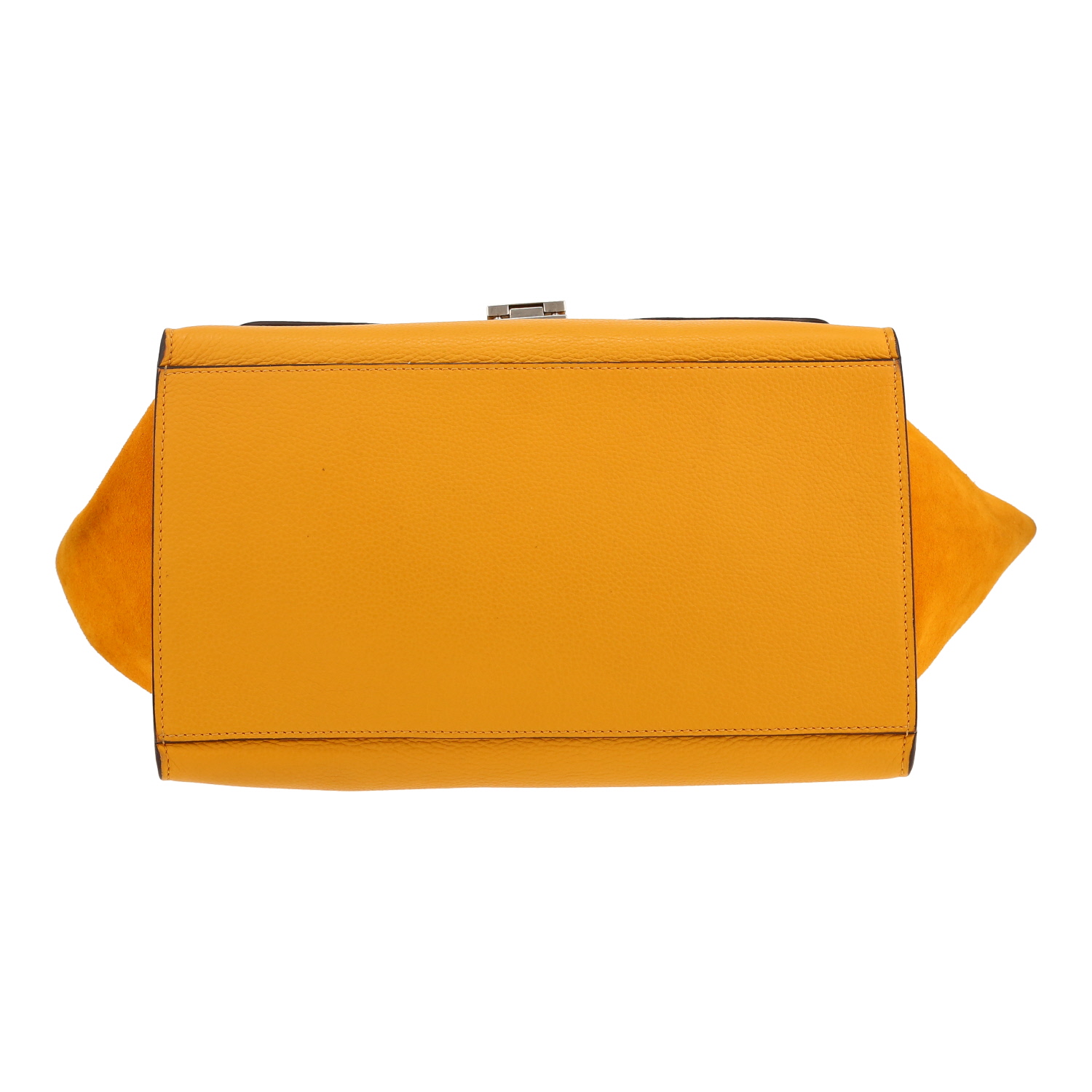 Bolso de mano Celine Trapeze en cuero amarillo y Veau velours amarillo - Detail D1